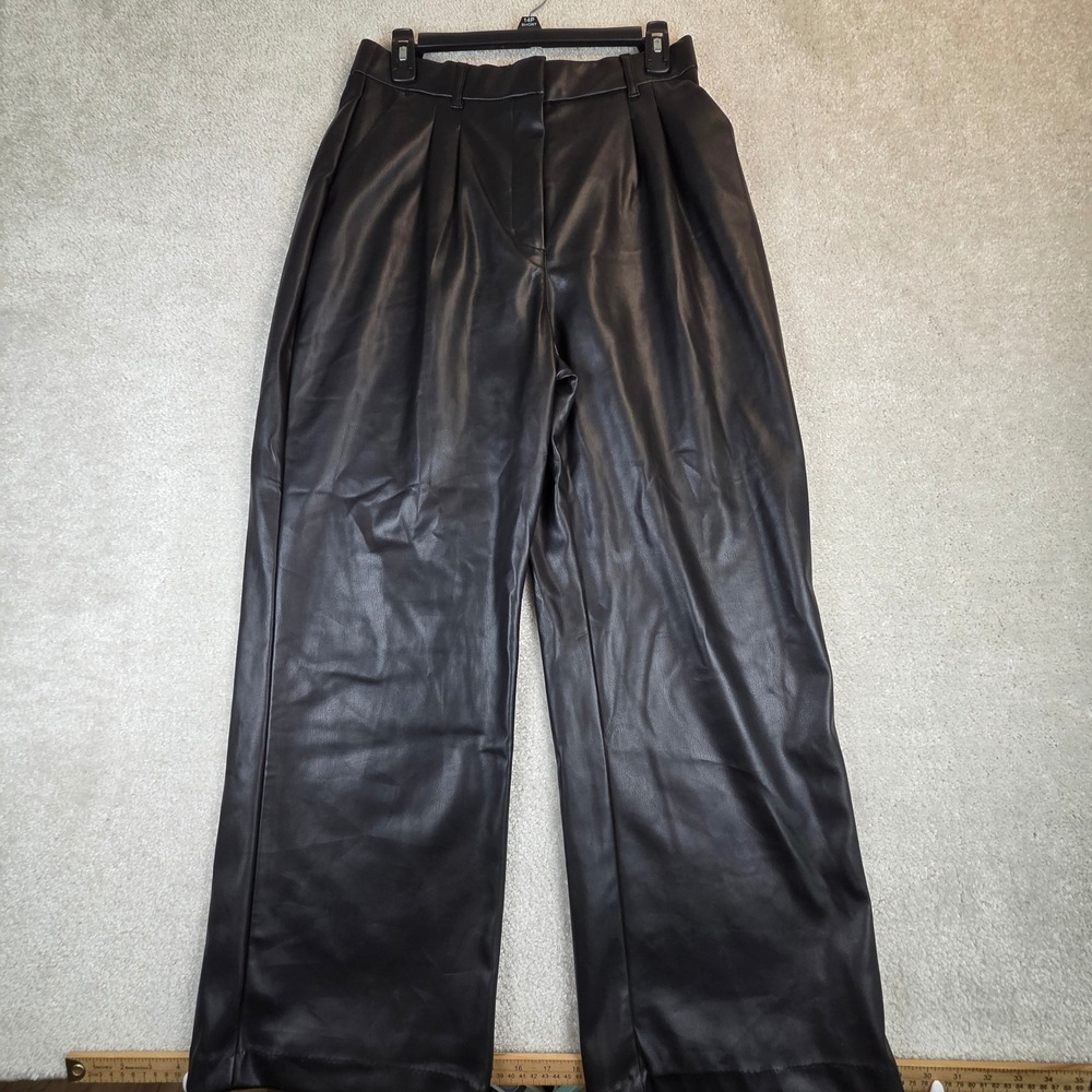 Abercrombie Fitch Curve Love Vegan Leather Wide Leg Pants M Short Black